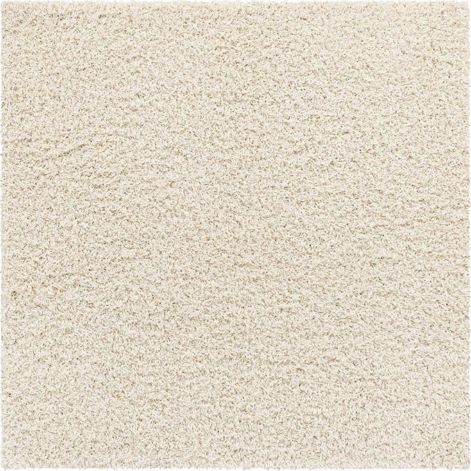 Unique Loom Solid Shag Collection Area Rug (5' 1" Square, Snow White)