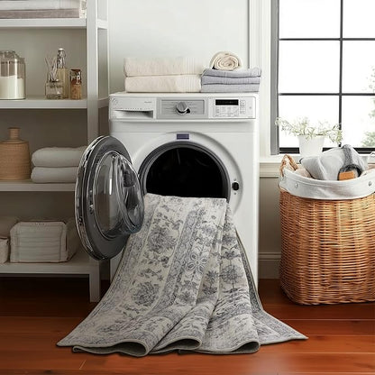 ReaLife Rugs Machine Washable Area Rug Runner - Living Room Bedroom Bathroom Kitchen Entryway Office - Padded Low Pile Stain Resistant Premium - Boho Farmhouse Vintage - Noor - Ivory Grey 2'6" x 6'