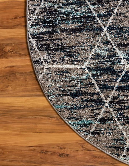 Unique Loom Trellis Frieze Collection Area Rug - Geometric (4' x 6' Oval, Blue Multi/ Ivory)