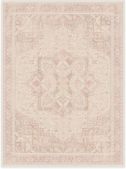 RUGGABLE Washable Area Rug – Kamran Soft Pink 9x12, Stain-Resistant, Non-Slip – Large Machine Washable Rugs for Living Room, Bedroom, Hallway, Entryway & Office–with Standard Pad