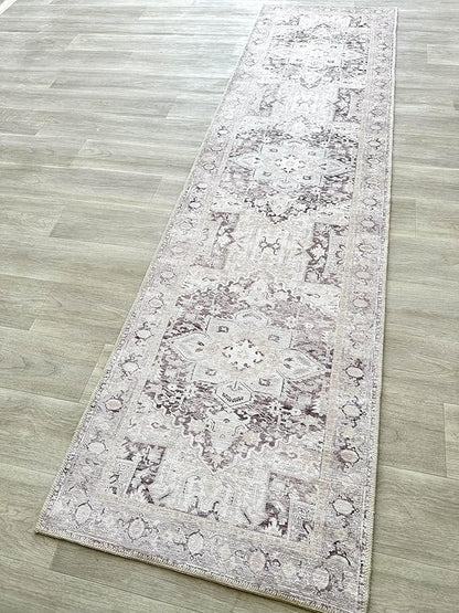 Fame Living Faded Oushak Rug, Turkish Vintage Floral Pastel Large Oversized Area Rugs for Living Room Dining Bedroom Kitchen Bathroom Nursery (848CrNv, 2' x 3')