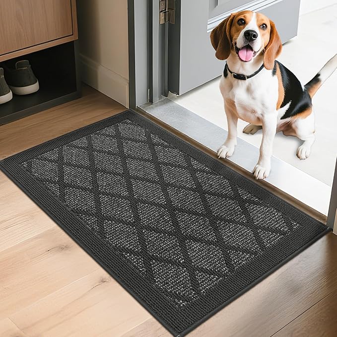 COSY HOMEER Non-Slip Door Mat 24"x36", Entryway Rugs Low Profile Absorbent Dirt Trapper Doormat for Front Entrance, Washable Polypropylene Entry Mat (Dark Grey)