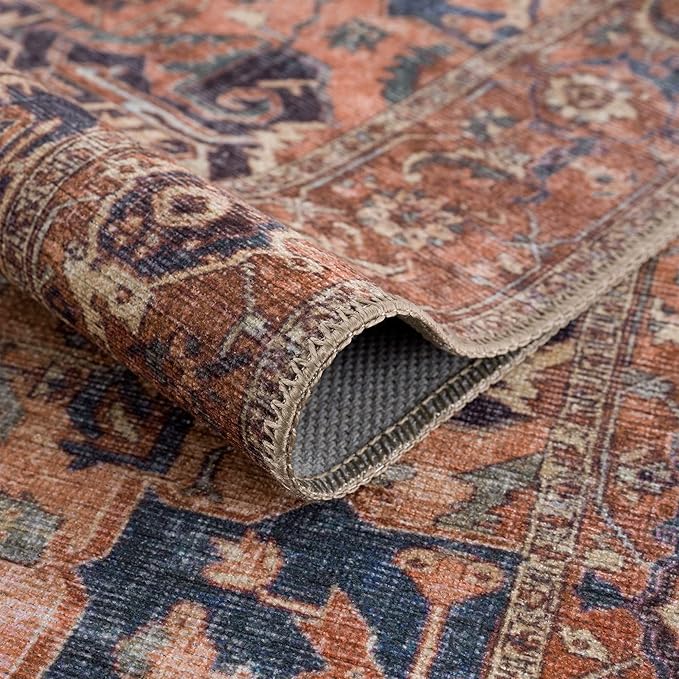Bloom Rugs Washable 9' x 12' Rug - Beige/Terracotta Traditional Area Rug for Living Room, Bedroom, Dining Room, and Kitchen - Exact Size: 9' x 12'