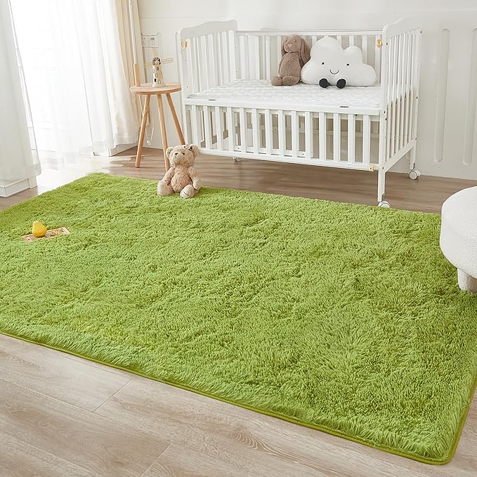 Andency 6x9 Area Rugs Olive Green,Large Shag Fluffy Soft Shaggy Rugs for Living Room Bedroom, Non-Slip Thick Plush Carpet for Kids Girls and Boys, Dorm Nursery Home Decor Aesthetic