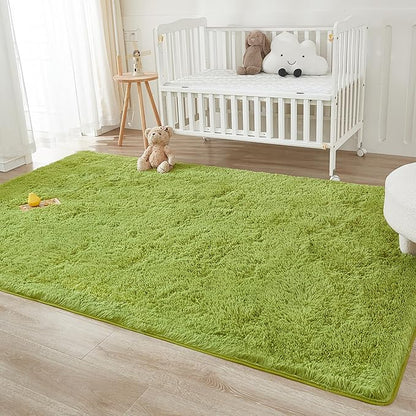 Andency Olive Green Soft Area Rugs for Living Room Bedroom, 3x5 Non-Slip Fluffy Shag Carpet, Indoor Floor Fuzzy Shaggy Living Room Plush Rug for Kids Dorm Nursery Home Decor Aesthetic