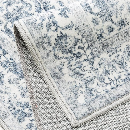 Navy Blue Area Rug 5x8 Machine Washable Vintage Living Room Distressed Non Slip Carpet Traditional Indoor Bedroom Retro Floral Accent Throw Large Rug for Office Kitchen Bathroom Dining Room