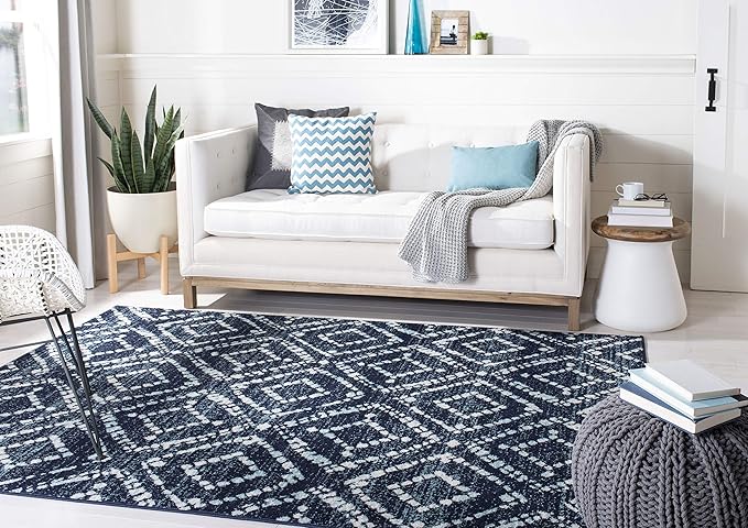 SAFAVIEH Adirondack Collection Area Rug - 10' x 14', Navy & Ivory, Modern Diamond Distressed Design, Non-Shedding & Easy Care, Ideal for High Traffic Areas in Living Room, Bedroom (ADR131N)