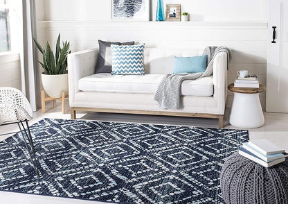 SAFAVIEH Adirondack Collection Area Rug - 10' x 14', Navy & Ivory, Modern Diamond Distressed Design, Non-Shedding & Easy Care, Ideal for High Traffic Areas in Living Room, Bedroom (ADR131N)