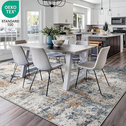 5x7 Washable Area Rug for Living Room, Multicolor Modern Vintage Abstract Rug Large Non-Slip Low Pile Soft Faux Wool Carpet, Kids and Pets Friendly for Bedroom Dining Room Farmhouse Home Decor Rug