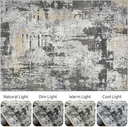 8x10 Area Rugs Living Room: Washable Large Abstract Modern Soft Rug Stain Resistant Indoor Floor Non Slip Accent Carpet for Bedroom Nursery Playroom Dining Room Office Dorm Home House- Black Gold
