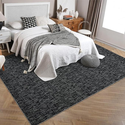 RUGSREAL Washable Rug 10x13 for Living Room Modern Abstract Area Rug Non-Slip Large Contemporary Bedroom Rug Stain Resistant Aesthetic Accent Floor Carpet Foldable Solid Rug for Home Office, Black