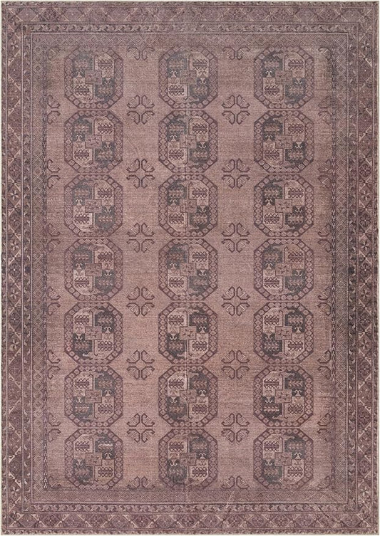 Kuden 10x14 Large Area Rug, Machine Washable Area Rug with Non-Slip Backing, Vintage Style, Soft, Easy Clean, Low Pile Rug for Living Room, Bedroom, Dining Room