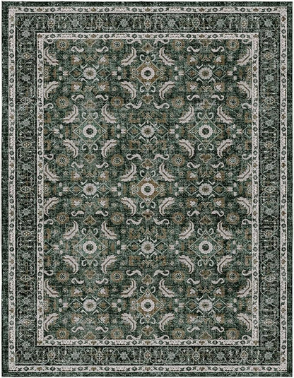 WITSHOCK Living Room Area Rugs 5x8: Soft Non-Slip Backing Washable Rugs Vintage Large Carpet for Bedroom Office Dining Room Kitchen Stain Resistant Home Decor Rug, Dark Green