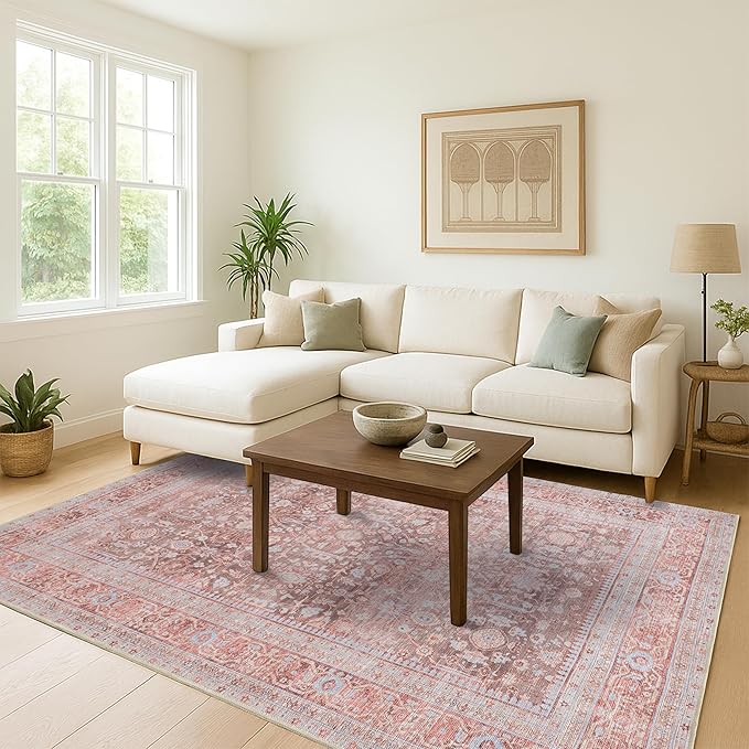 Fame Living Washable Area Rug. Modern Farmhouse. Vintage. Turkish. Bohemian. Distressed. Oriental. Traditional. Rugs for Living Room. Dining. Bedroom. Office. Entryway. Foyer. (860TT, 7'5" x 9'8")