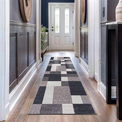 Rugshop Modern Boxes Design Non-Slip (Non-Skid) Runner Rug 2'7" x 12' Gray