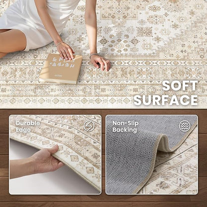 zesthome Washable Runner Rug 2.5x12 - Stain Resistant Entryway Rug,Ultra-Thin Kitchen Rugs, Anti Slip Backing Runner Rugs for Entrance Laundry Room Indoor Hallway (Cream/Beige,2.5'x12')