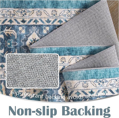 jinchan Runner Rug 2x5 Washable Kitchen Hallway Runner Soft Thin Vintage Low Pile Non Slip Distressed Carpet Floral Medallion Rug for Bathroom Bedroom Laundry Room Blue Multi