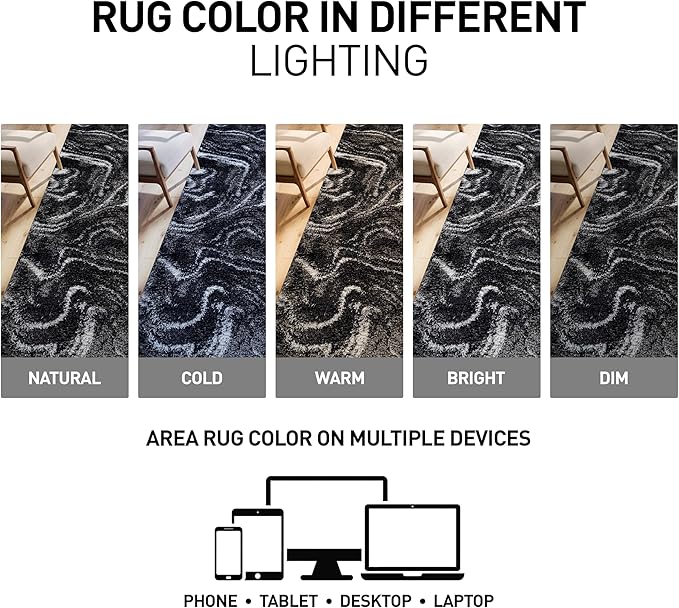 Rugshop Abstract Marble Shag Area Rug Anthracite Dark Gray 2' x 3' Ideal for Entryways, Kitchens, or Small Spaces