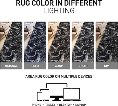 Rugshop Abstract Marble Shag Runner Rug Anthracite Dark Gray 2' 3" x 8' Perfect for Hallways, Kitchens, or Behind The Sofa