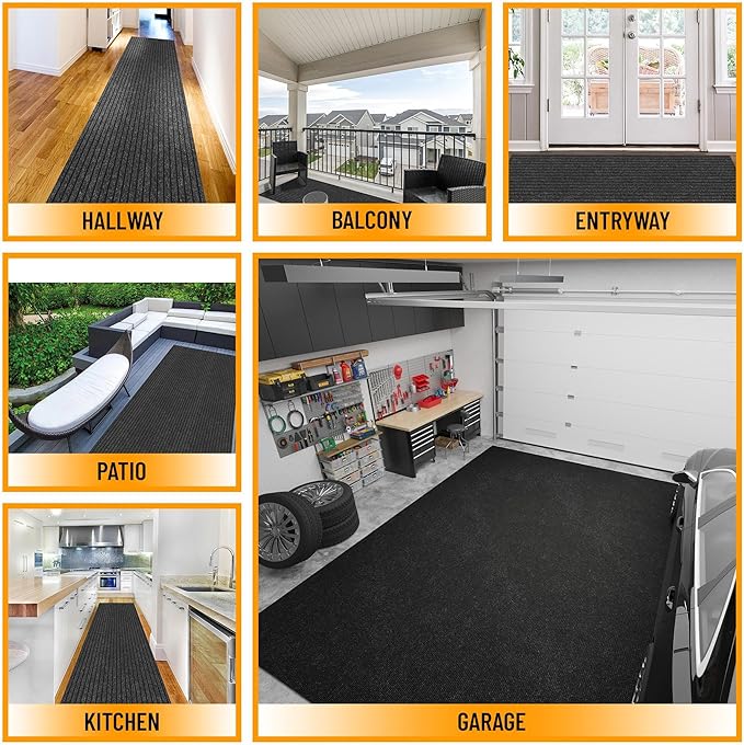 Ottomanson 2'7" x 18' Hallway Runner with Scraper Pile - Extra Durable Non-Slip Rug Mat for Indoor & Outdoor Use - Ideal for Kitchen, Entryway & Garage - High-Traffic Carpet, Black