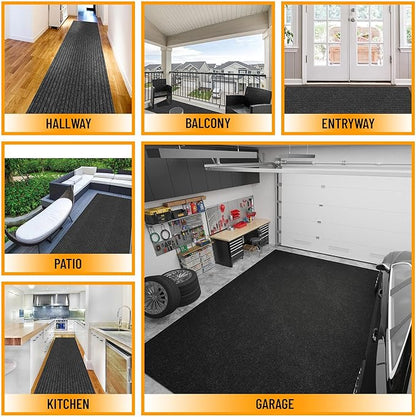 Ottomanson 2'7" x 15' Hallway Runner with Scraper Pile - Extra Durable Non-Slip Rug Mat for Indoor & Outdoor Use - Ideal for Kitchen, Entryway & Garage - High-Traffic Carpet, Black