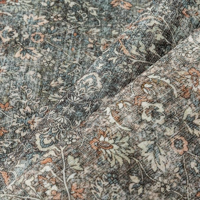 Area Rug 8x10 Gray Living Room Washable Vintage Carpet Non Slip Indoor Retro Traditional Grey Accent Throw Large Rug for Office Bedroom Dining Room Playroom