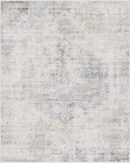 Farmhouse Dining Room Rugs for Under Table - 8x10 Washable Light Blue Area Rug for Living Room, Bedroom, Waterproof & Stain Resistance