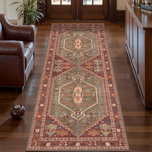 Ciicool 2x5ft Runner Rug, Hallway Wahshable Rug Vintage Kitchen Carpet for Entrance Bedroom Bedside Living Room Kitchen Laundry Bathroom Decor
