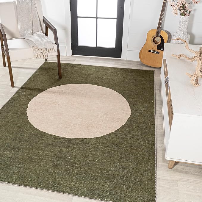 JONATHAN Y Machine Washable Green/Cream Indoor Area Rug 4X6 ft, Cirkel Minimalist Geometric Dot for Living Room, Bedroom, Kitchen, Office, Easy-Cleaning, Pet-Friendly, Non-Shedding WSH113B-4