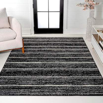 JONATHAN Y Williamsburg Minimalist Stripe Black/Cream Indoor Area Rug, 5x8, Contemporary, Modern, Easy-Cleaning for Living Room, Bedroom, Kitchen, Pet Friendly, Non-Shedding (MOH201F-5)