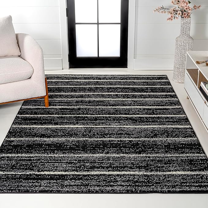 JONATHAN Y Williamsburg Minimalist Stripe Black/Cream Indoor Area Rug, 4x6, Contemporary, Modern, Easy-Cleaning for Living Room, Bedroom, Kitchen, Pet Friendly, Non-Shedding (MOH201F-4)