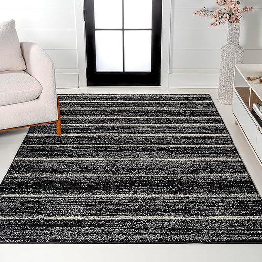 JONATHAN Y Williamsburg Minimalist Stripe Black/Cream Indoor Area Rug, 4x6, Contemporary, Modern, Easy-Cleaning for Living Room, Bedroom, Kitchen, Pet Friendly, Non-Shedding (MOH201F-4)