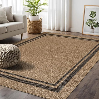 Beverly Rug Easy Jute Bordered Rug 10x14 Washable Large Indoor Outdoor Area Rugs for Living Dining Room Patio Office Stain Resistant Non Shedding Casual Indoor Outside Carpet 10 x 14 Natural