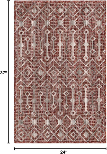 Unique Loom Outdoor Trellis Collection Area Rug - Tribal Trellis (2' x 3' 1" Rectangle Rust Red/Ivory)
