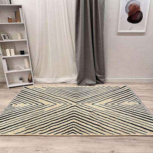 Alfa Rich 3x5 Geometric Beige Black Washable Area Rugs for Living Room Bedroom Kitchen Cotton Runner