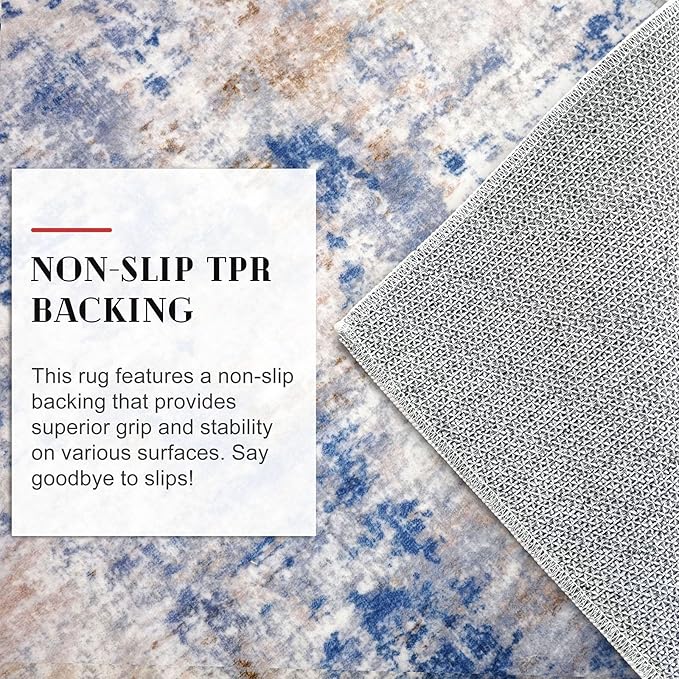 Modern Abstract Small Area Rug Indoor, Grey Blue Orange Multi 3x5 Washable Rug Non-Slip Soft Entryway Rug Kitchen Mats Thin Print Faux Wool Floor Carpet Colorful Throw Rugs for Entrance Bedroom