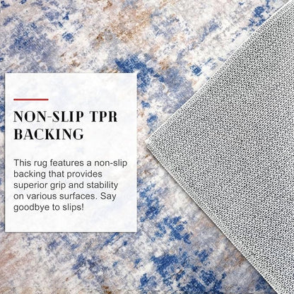 Modern Abstract Runner Rug for Bedroom 2x7, Grey Blue Orange Multi Washable Kitchen Runner, Non-Slip Soft Thin Faux Wool Mat for Entryway, Hallway, Laundry Room Indoor