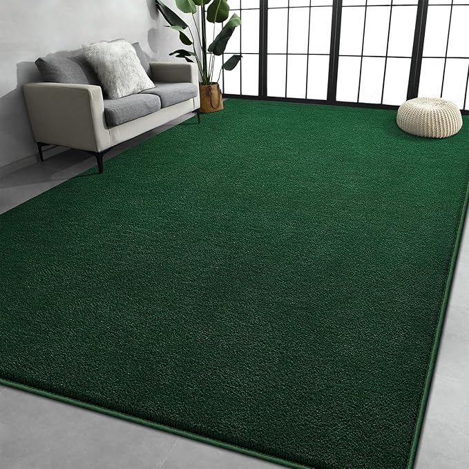 Large Area Rugs for Living Room Bedroom, 5x8 Feet Dark Green Rug, Minimalist Modern Shag Rug, Soft Thick Memory Foam Indoor Carpet, Non-Slip Washable Rug for Boys Girls Dorm Nursery Room Home Decor