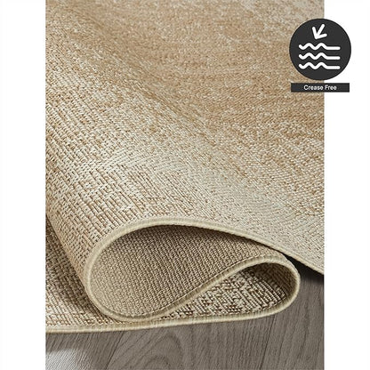 FH Home Outdoor Area Rug - Waterproof Easy to Clean Stain Resistant - Patio Indoor Outdoor Porch Deck Balcony Entryway - Ombre Modern - Dhruva - Beige - 7ft 8in x 9ft 8in