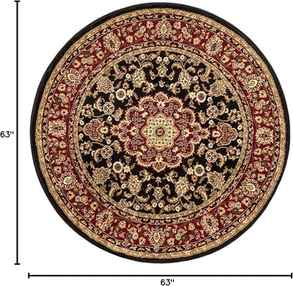 Well Woven Barclay Collection Medallion Kashan Black 5 ft Round Rug - for Living Room, Bedroom, and Dining Room