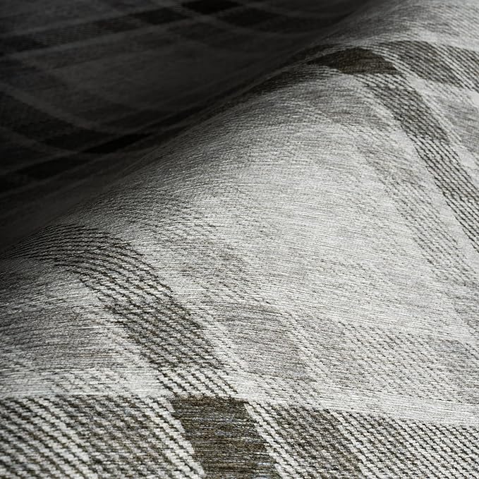 Dash & Albert Andri Plaid Black Machine Washable Rug, 9.5 X 13.5 Feet, Black/White Plaid Pattern