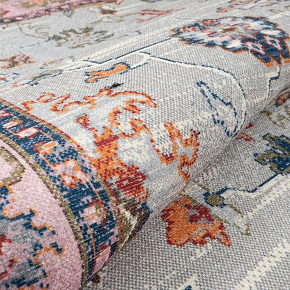 GLN Rugs Traditional Collection - Machine Washable Area Rug, Traditional Washable, Non Slip, Low Pile Chenille Rug, Living Room, Bedroom, Kitchen Rug (2' x 3' Pink/Blue/Multicolor)