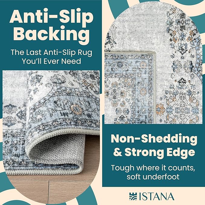 Istana 2x3 Area Rug - Blue Boho Rugs for Living Room 2x3 - Foldable Small Rugs for Bedroom - Stain Resistant Washable Rug Non Slip - Eco-Friendly Area Rugs Indoor