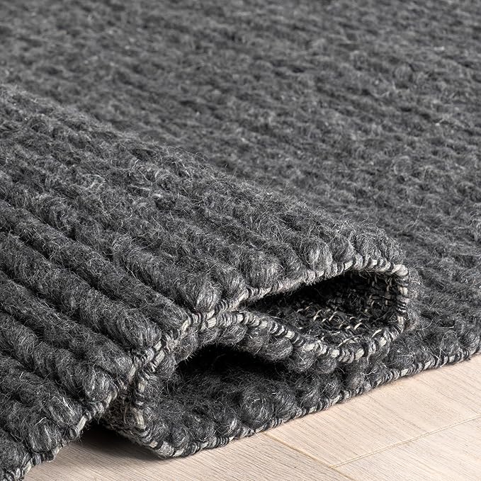 Nuloom Penelope Charcoal, 6' x 9', Hand-Braided, Wool & Cotton, Soft and Textured, High Traffic, Stain Resistant, Easy Clean, Durable Area Rug for Bedroom, Living Room, Dining, Foyer, Entryway