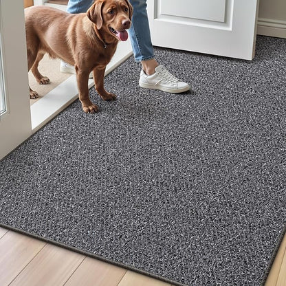 LUMI Ultra Thin Indoor Door Mat for Entrance 48"x72", Non Slip Entryway Mat, Low Profile Doormat, Unique Herringbone Design Carpet for Inside, Patio, Porch, Dark Gray