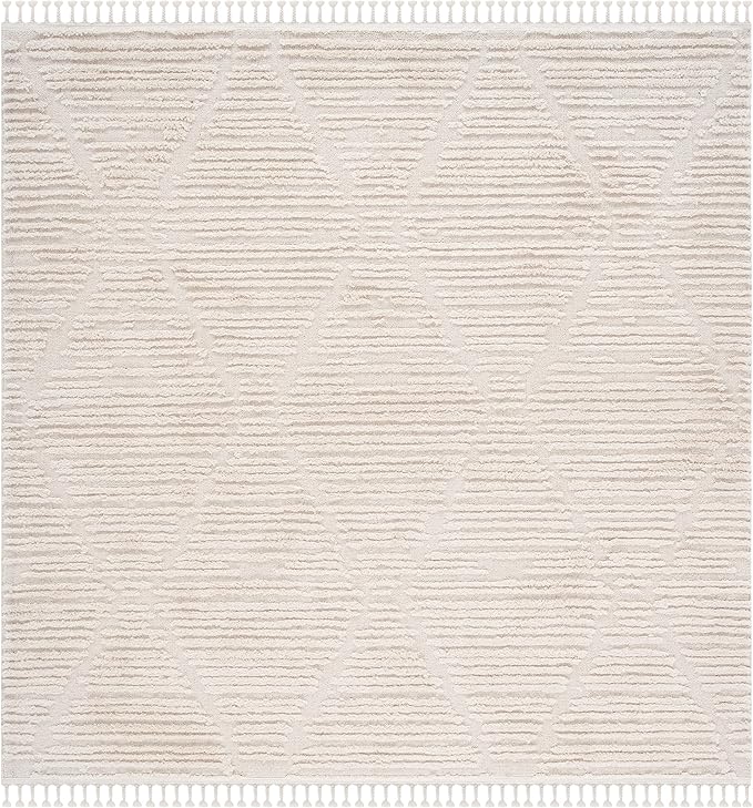 SAFAVIEH Marrakesh Collection Area Rug - 12' Square, Beige, Moroccan Boho Braided Tassel Design, Ideal for High Traffic Areas in Living Room, Bedroom, Dining Room (MRK517C-12SQ)