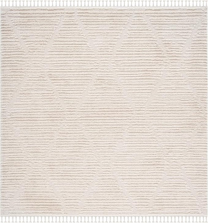 SAFAVIEH Marrakech Collection Area Rug - 5'3" Square, Beige, Moroccan Boho Tribal Tassel Design, Non-Shedding & Easy Care, Ideal for High Traffic Areas in Living Room, Bedroom (MRK517C)