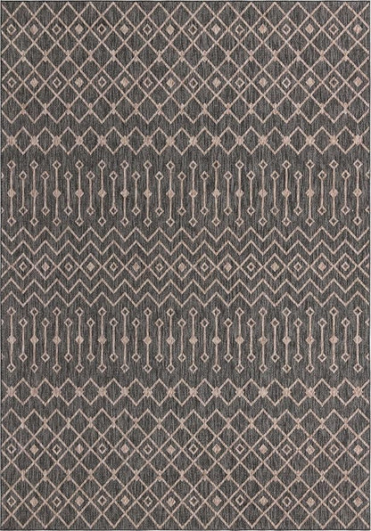 Unique Loom Outdoor Trellis Collection Area Rug - Tribal Trellis (10' x 14' 1" Rectangle, Charcoal Gray/ Natural)