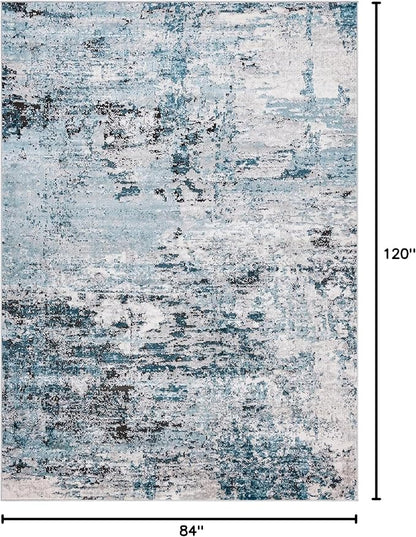 Rugs.com Leipzig Collection Area Rug – 7X10 Blue Low-Pile Rug Perfect for Bedrooms, Dining Rooms, Living Rooms