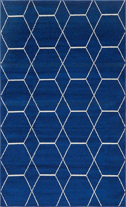 Unique Loom Trellis Frieze Collection Area Rug - Geometric (5' 3" x 8' Rectangle, Navy Blue/ Ivory)